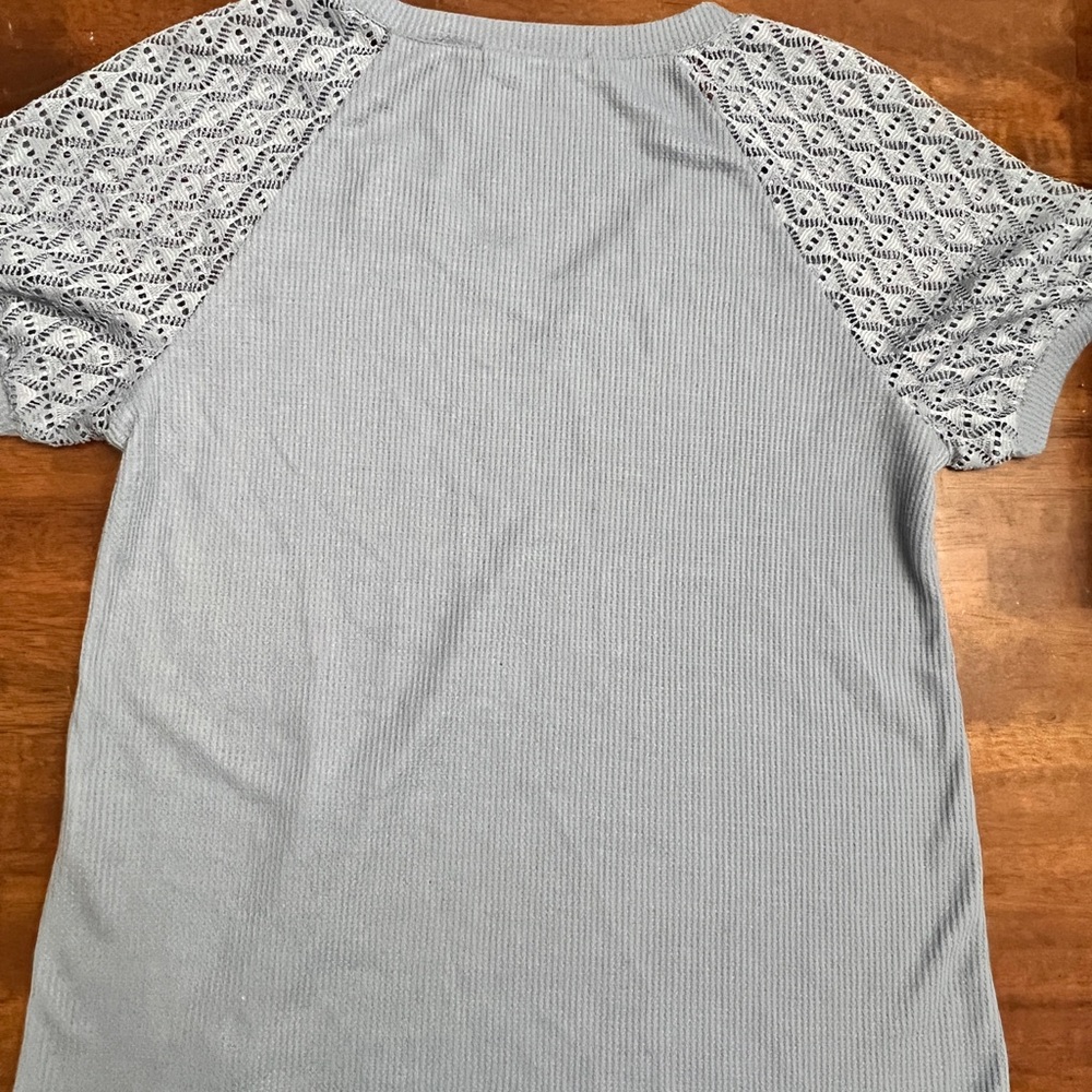 Blue Waffle Knit Top